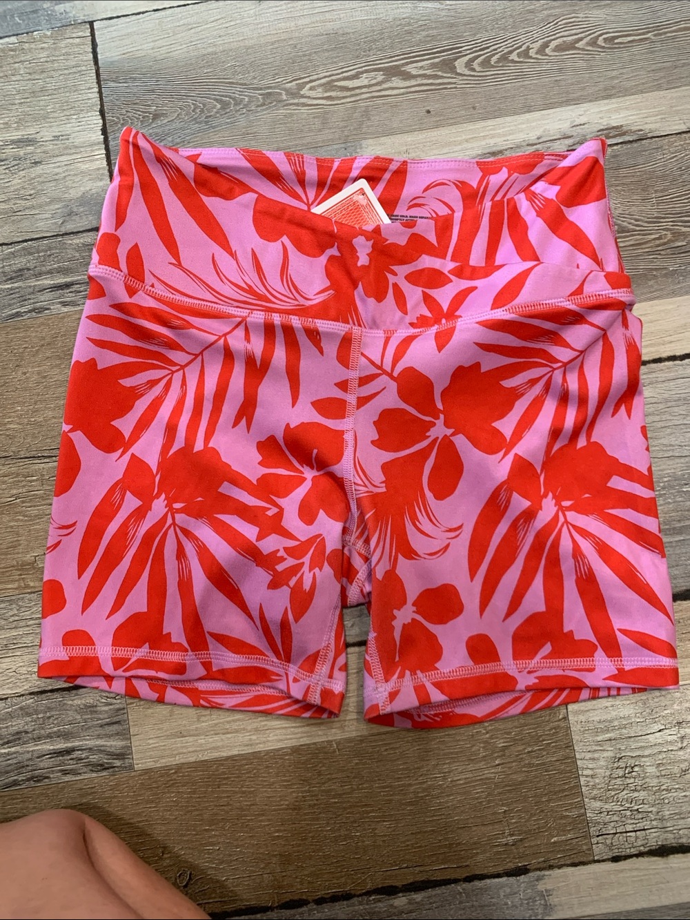 #167 Avia Pink with Red Tropical Print High-Rise Bike Shorts